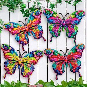 4 Metal Butterfly Wall Decor for Indoor or Outdoor Wall Patio Fence Garden Decor